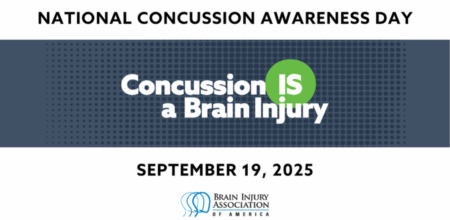Graphic that says "National Concussion Awareness Day" "Concussion is a Brain Injury" "September 19, 2025" and includes the logo for the Brain Injury Association of America.