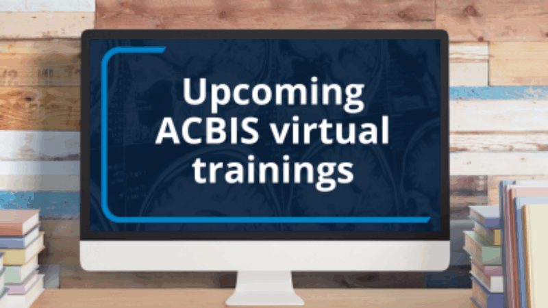 Computer with text that says "Upcoming ABIS virtual trainings"